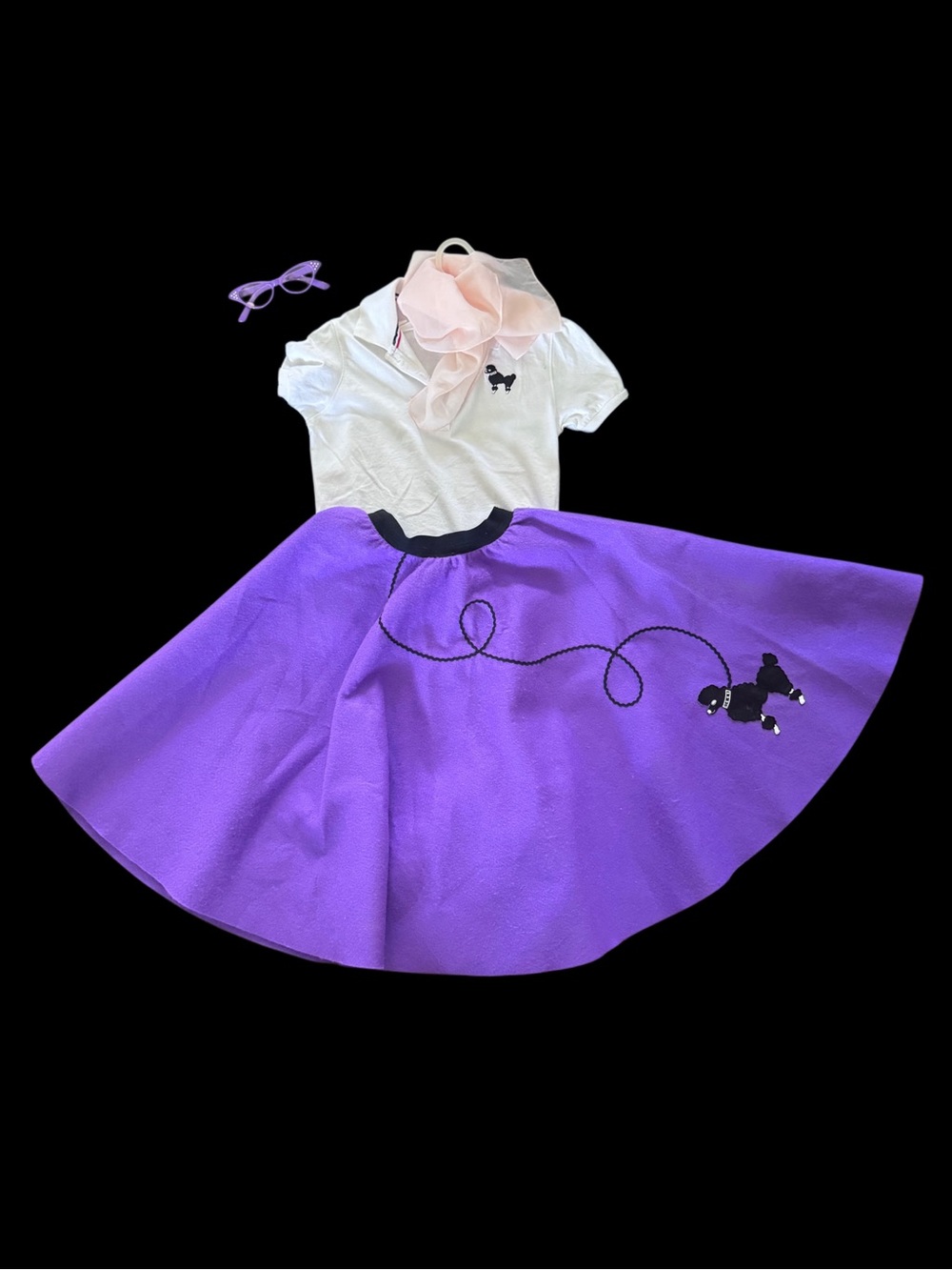 LUC kids costume sz 10-12 Poodle Circle Skirt with White Top and Pink Scarf